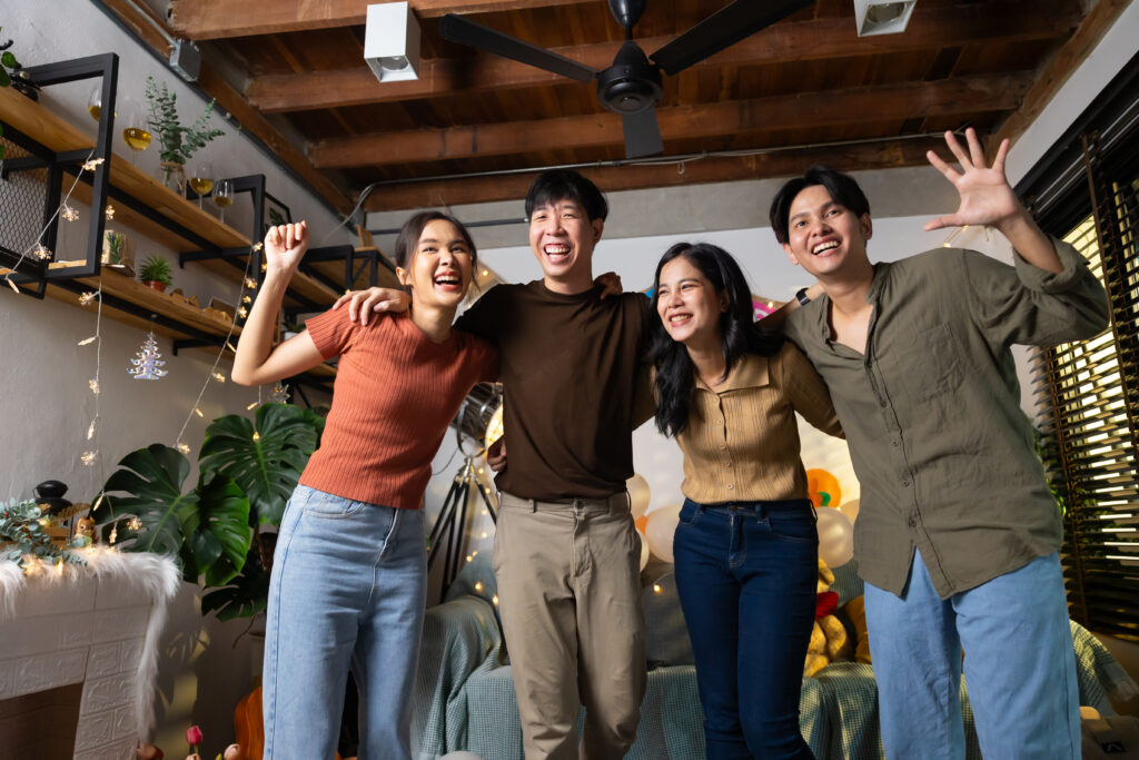 A group of friends sharing a light moment.